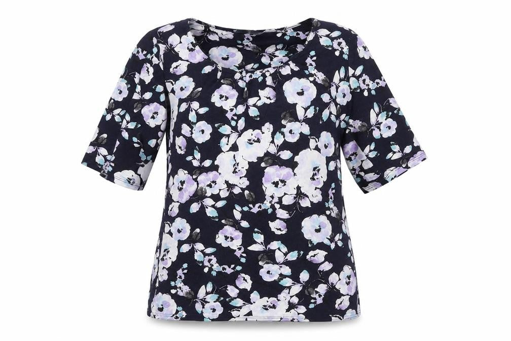BHS Women's Navy Floral Jersey T-Shirt Size 12 Short Sleeve