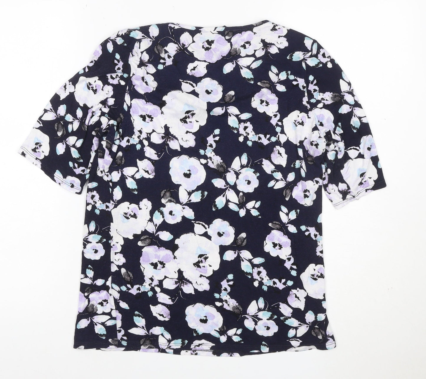 BHS Women's Navy Floral Jersey T-Shirt Size 12 Short Sleeve