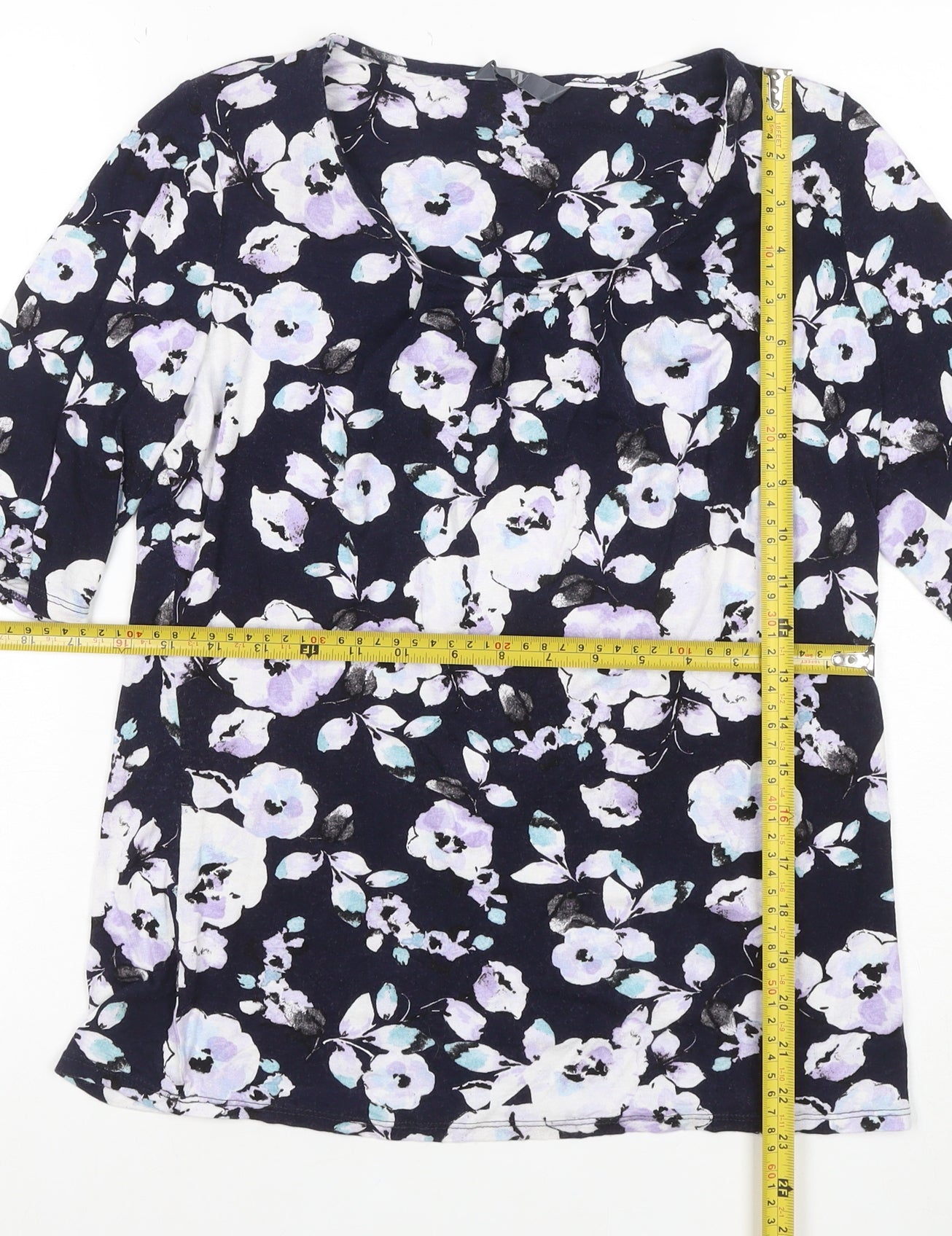 BHS Women's Navy Floral Jersey T-Shirt Size 12 Short Sleeve