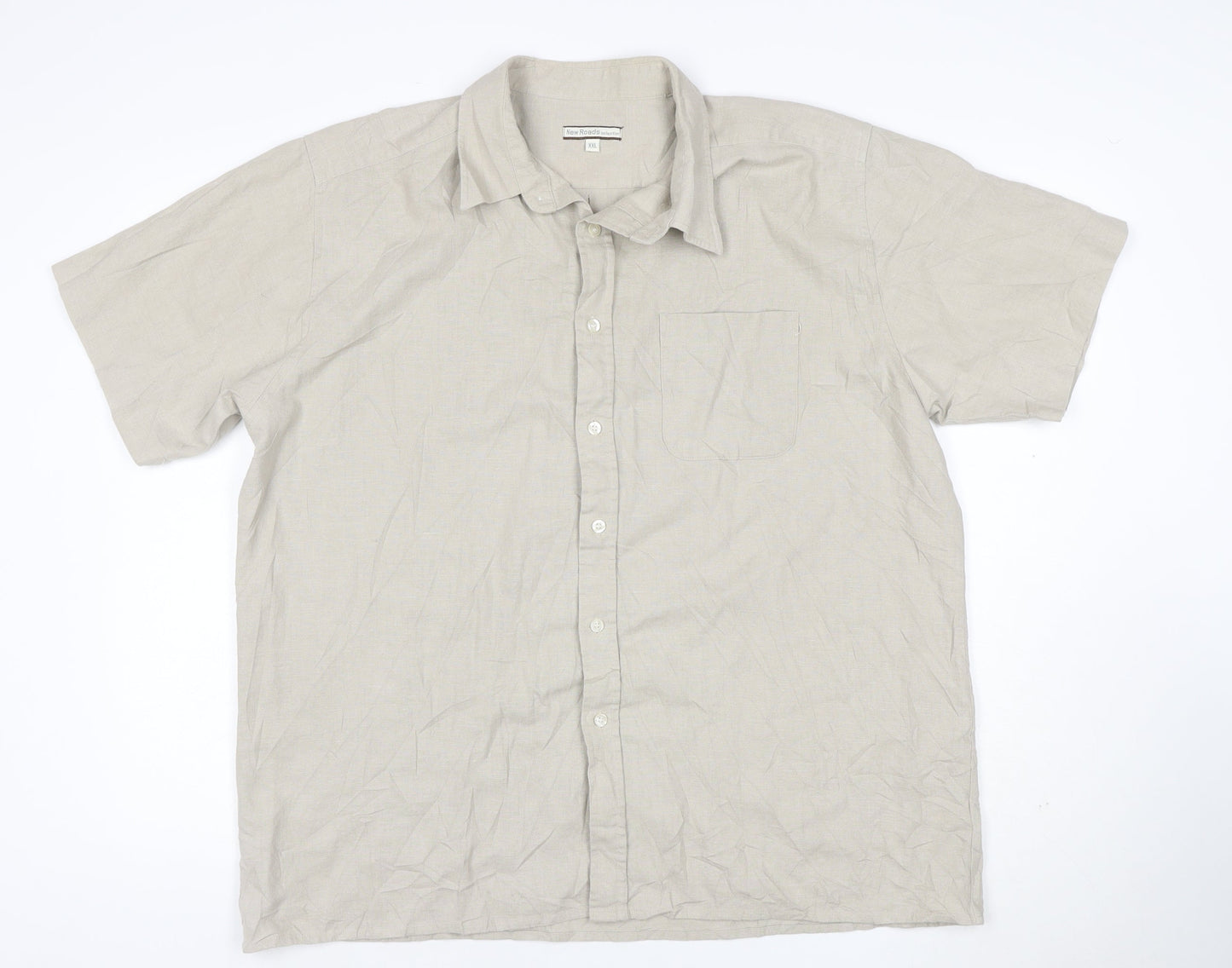 New Roads Collection Men's Beige 2XL Linen Blend Short Sleeve Button-Up Shirt
