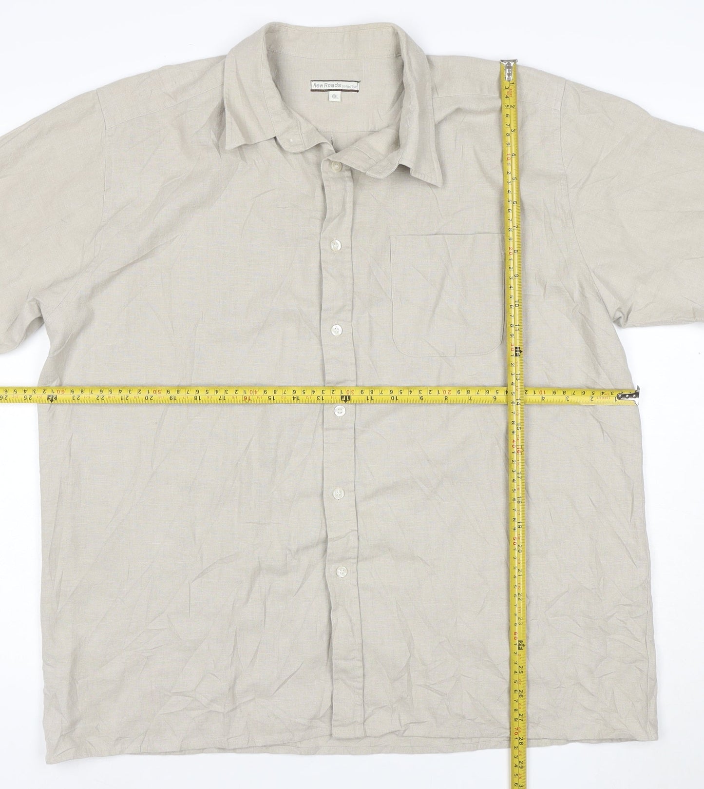 New Roads Collection Men's Beige 2XL Linen Blend Short Sleeve Button-Up Shirt