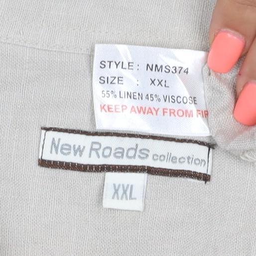 New Roads Collection Men's Beige 2XL Linen Blend Short Sleeve Button-Up Shirt