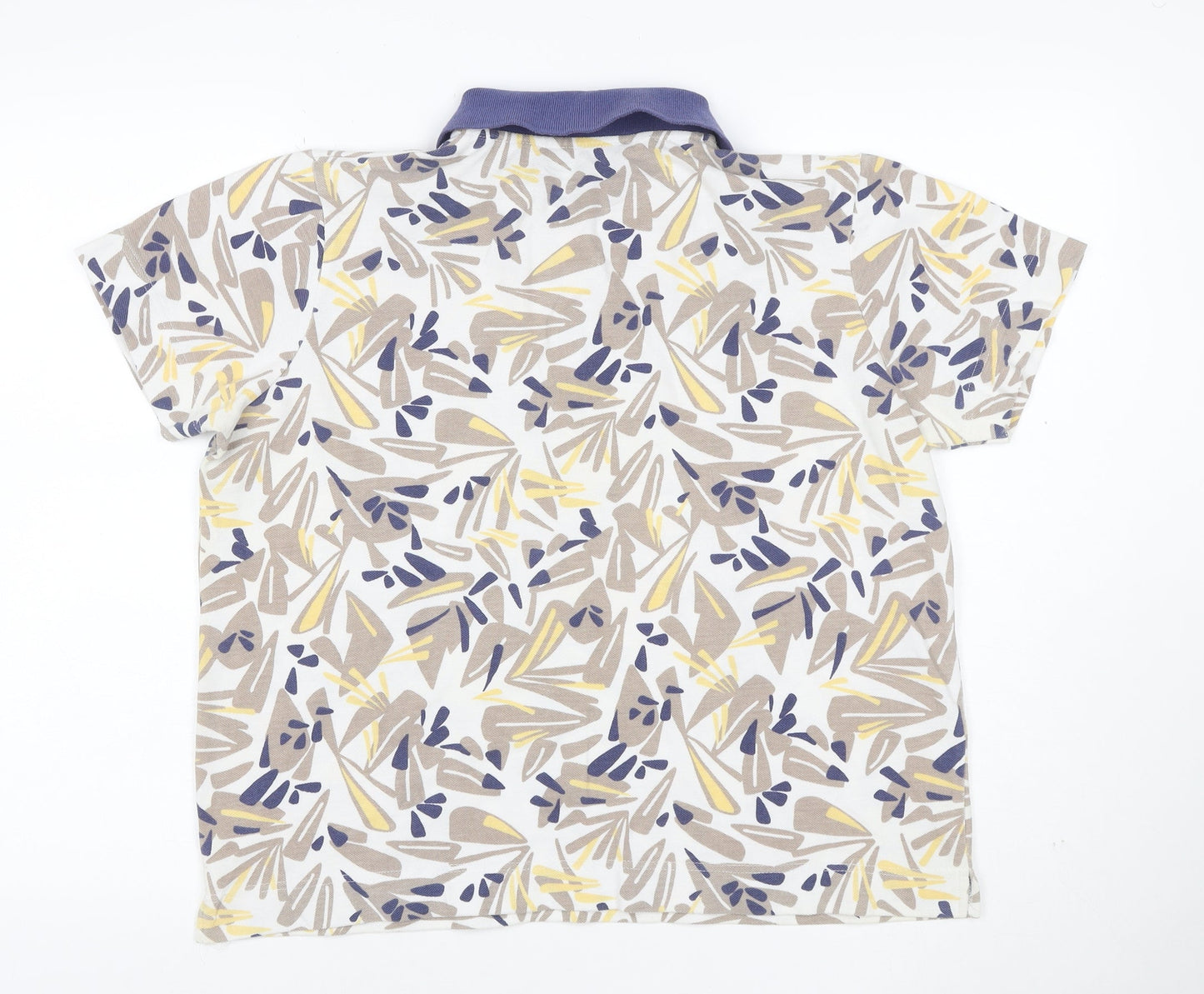 TIGI Wear Men's Beige Blue Patterned Short Sleeve Collared T-Shirt Size L Cotton Blend