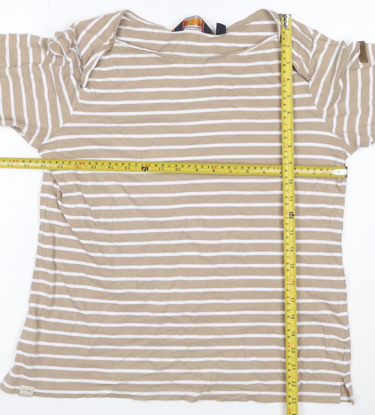 Regatta Men’s Beige Striped 3/4 Sleeve Cotton T-Shirt XL