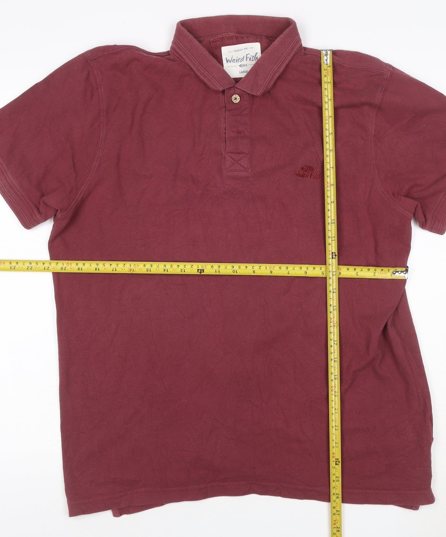 Weird Fish Mens Red Cotton Polo Shirt Size L Short Sleeve Casual