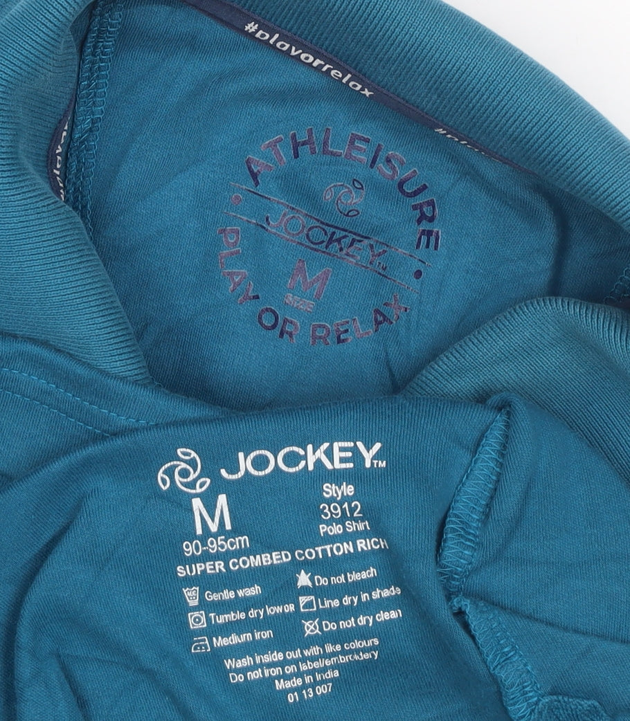 Jockey Men's Blue Cotton Polo Shirt M Regular Fit Casual Athleisure