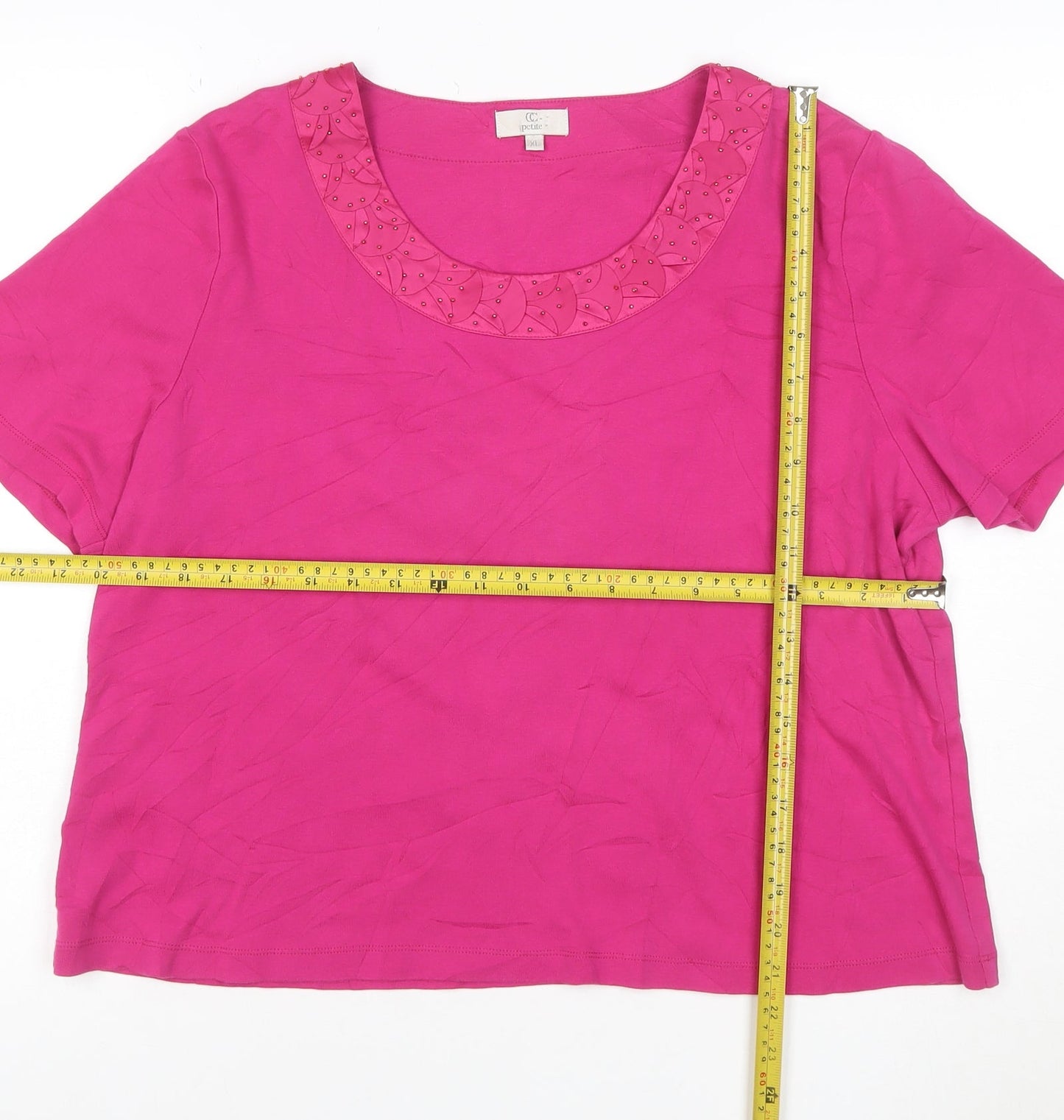 CC Petite Women's Pink Beaded Scoop Neck Cotton T-Shirt XL