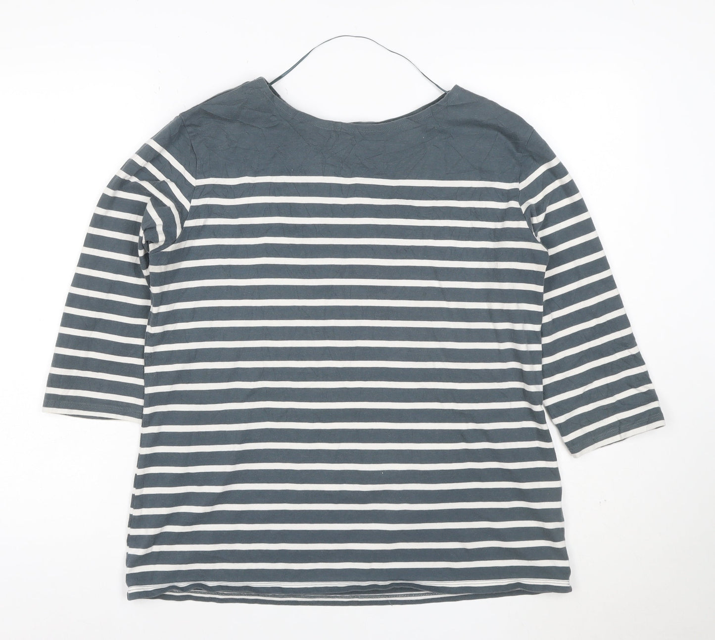 Seasalt Women Blue Striped 3/4 Sleeve Organic Cotton T-Shirt XL