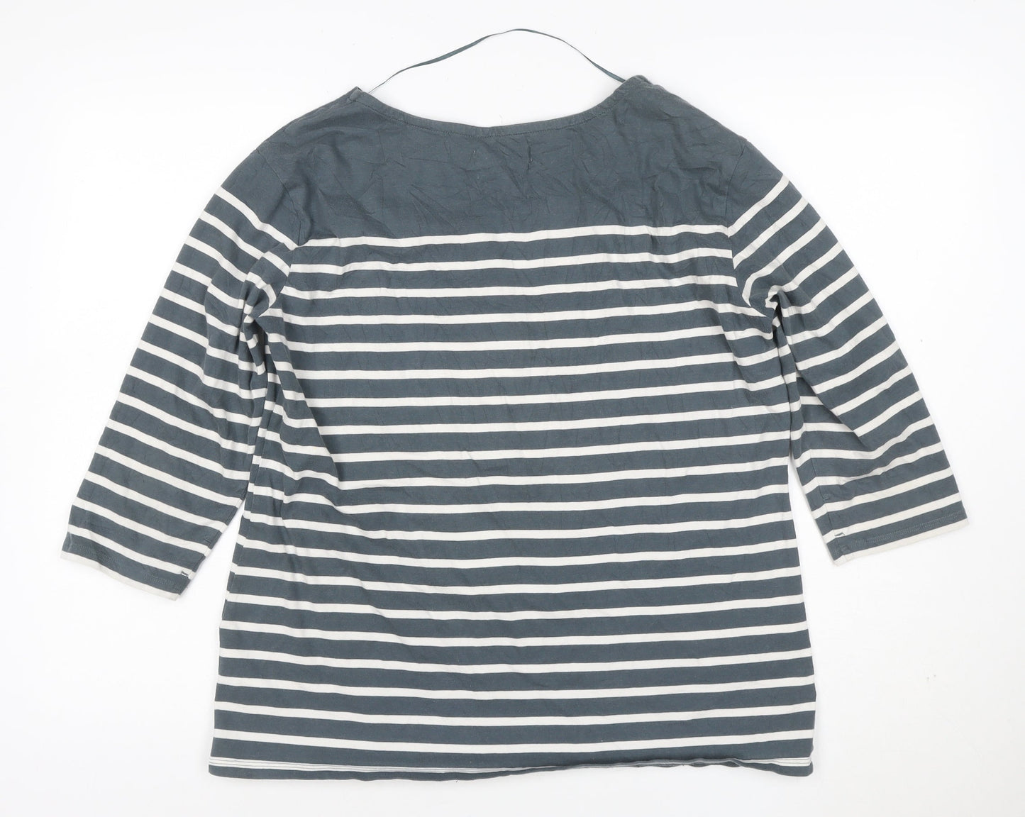 Seasalt Women Blue Striped 3/4 Sleeve Organic Cotton T-Shirt XL