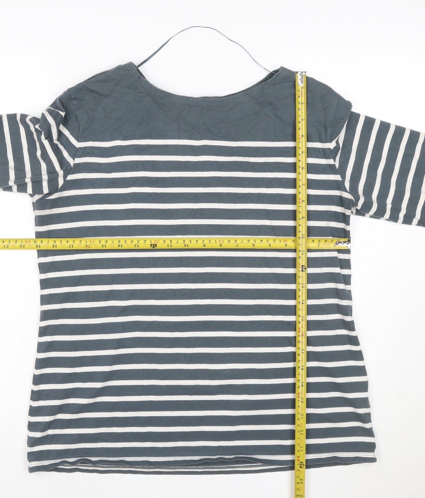 Seasalt Women Blue Striped 3/4 Sleeve Organic Cotton T-Shirt XL