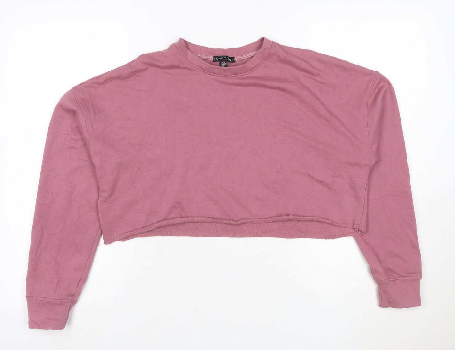 I Saw It First Women Pink Cropped Pullover Sweatshirt UK 8