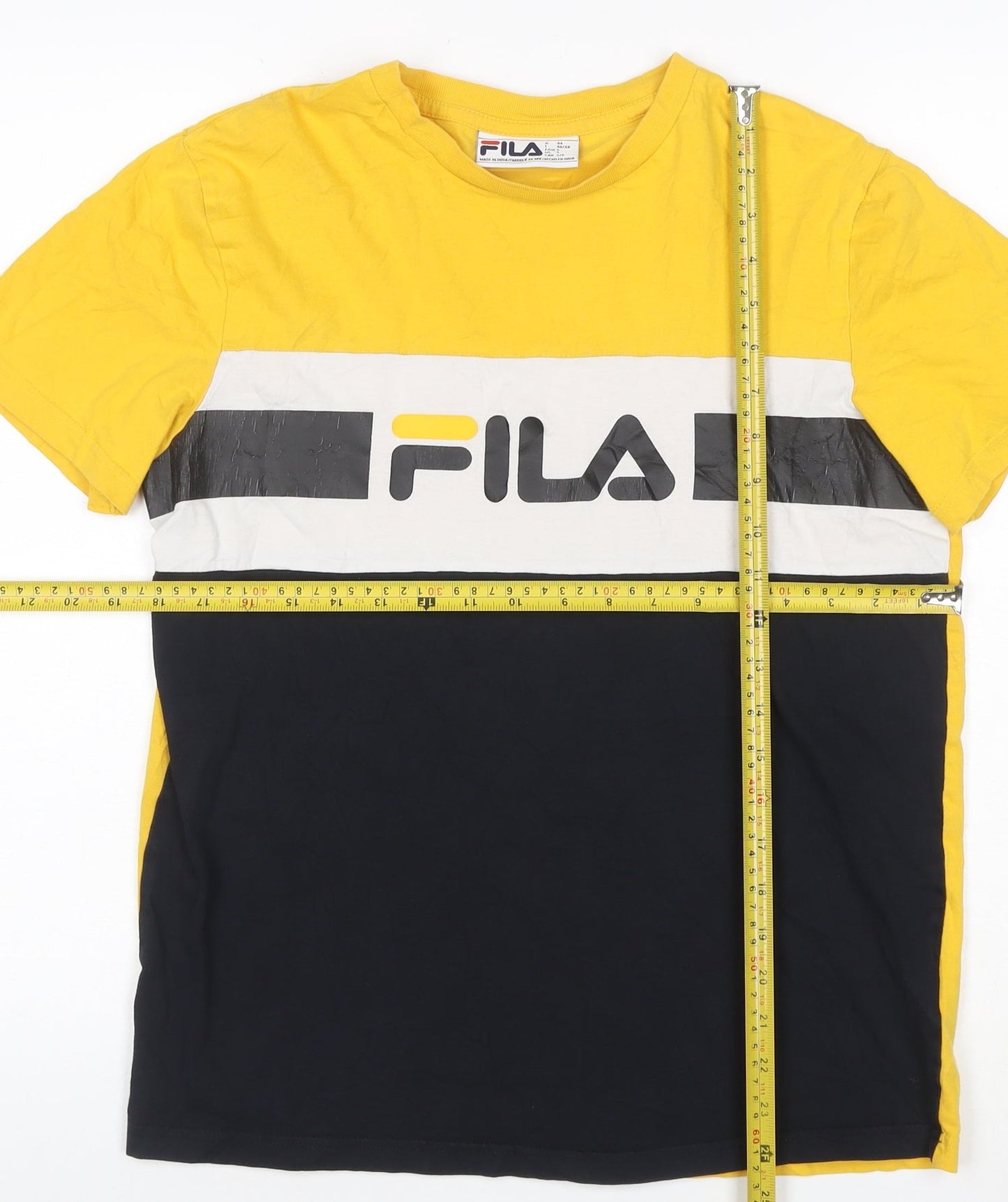 Fila Womens Yellow Colourblock Logo Cotton T-Shirt Size S