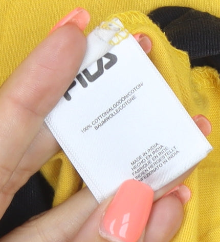 Fila Womens Yellow Colourblock Logo Cotton T-Shirt Size S