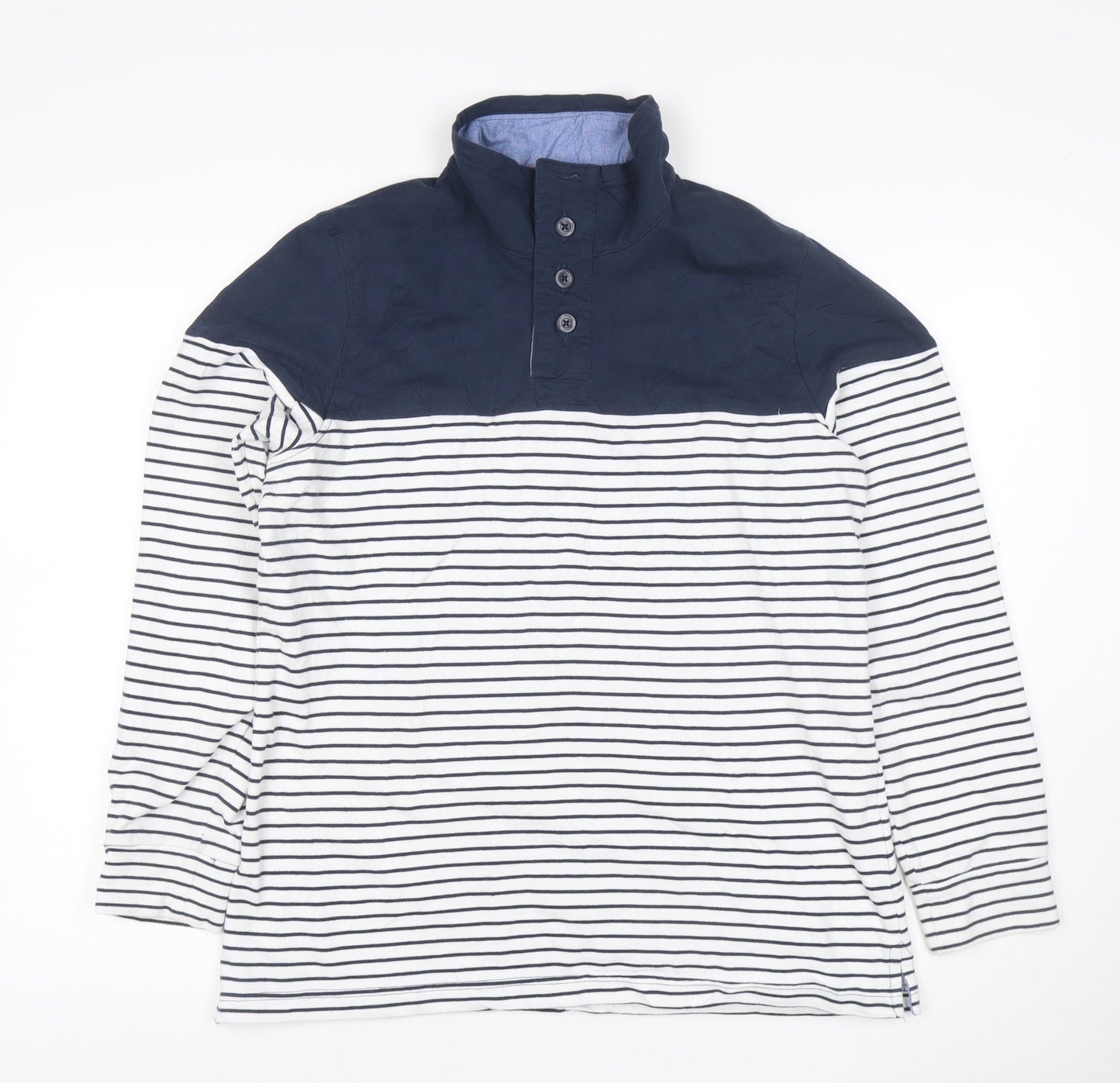Regatta Womens Navy Striped Henley Sweatshirt Size 14 Cotton Blend