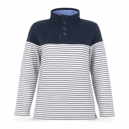 Regatta Womens Navy Striped Henley Sweatshirt Size 14 Cotton Blend