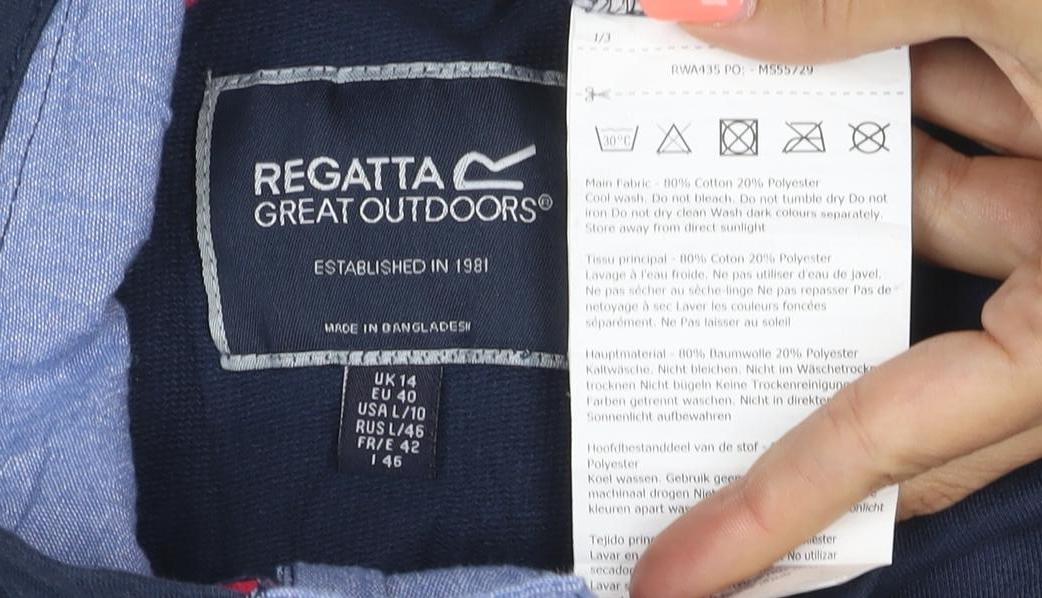 Regatta Womens Navy Striped Henley Sweatshirt Size 14 Cotton Blend