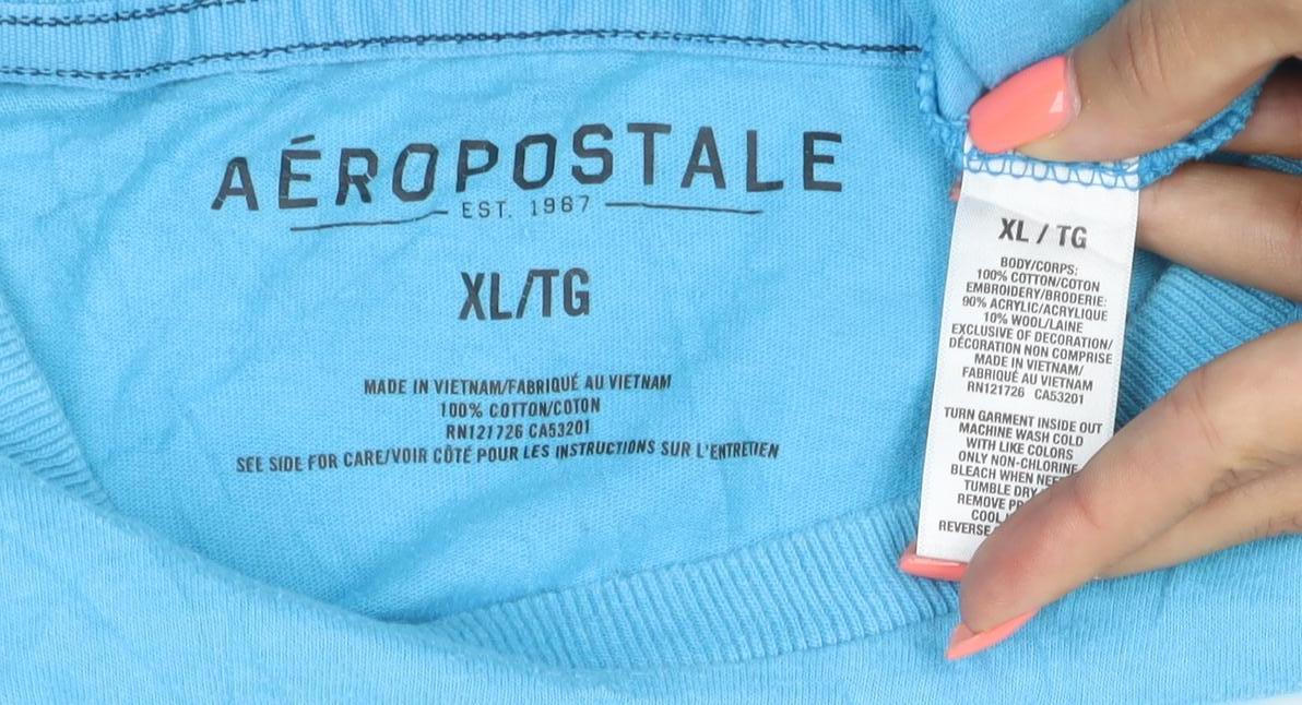 Aeropostale Women Blue XL Basic Short Sleeve Cotton T-Shirt