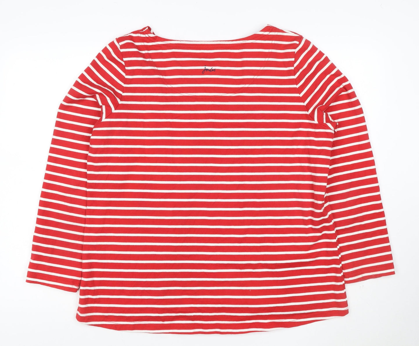 Joules Women's Red Striped Sequin Christmas Long Sleeve Cotton Top Size 14