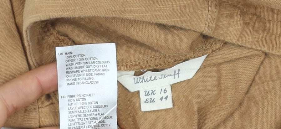 White Stuff Women's Beige Cotton Tunic Blouse UK 16 Short Sleeve