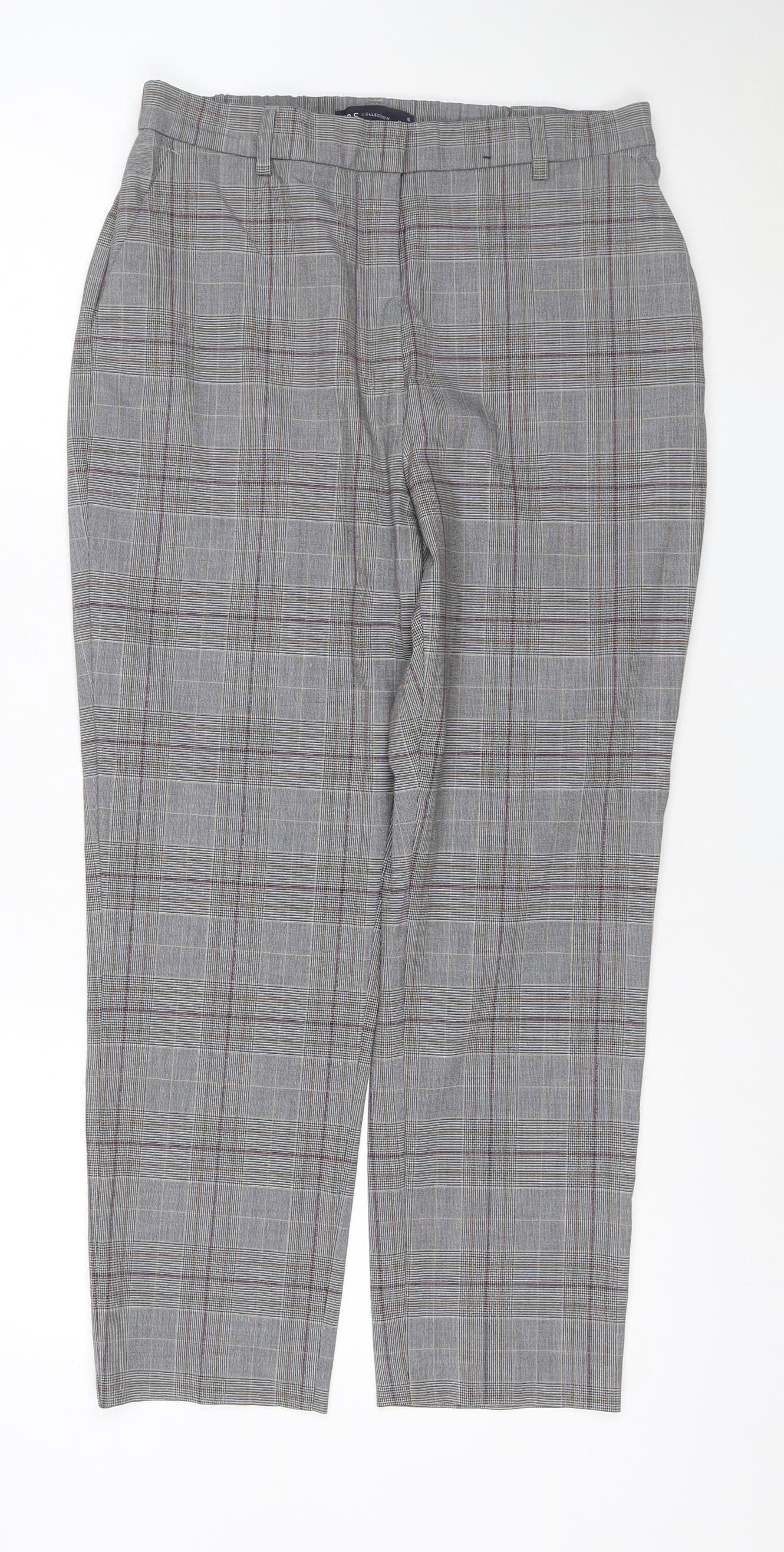 Marks and Spencer Women’s Grey Check Straight Leg Trousers Size 12
