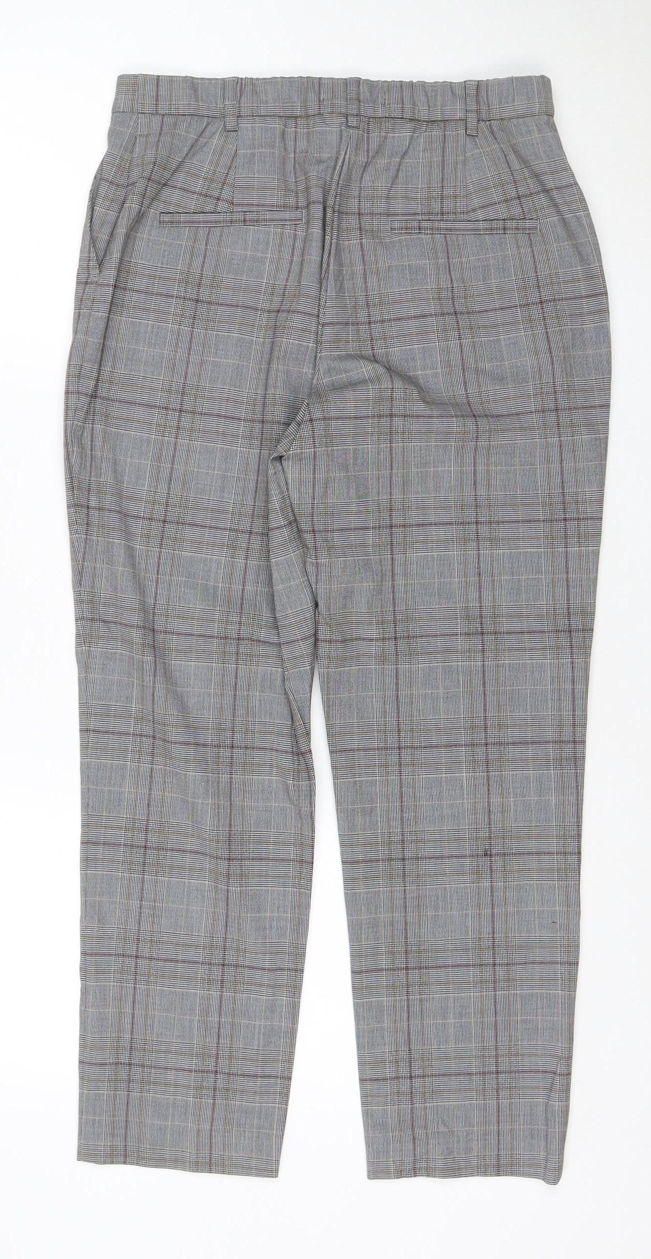 Marks and Spencer Women’s Grey Check Straight Leg Trousers Size 12