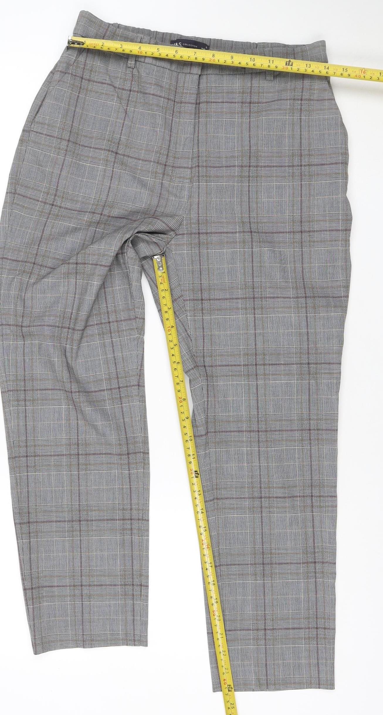 Marks and Spencer Women’s Grey Check Straight Leg Trousers Size 12