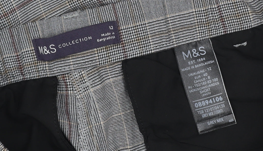 Marks and Spencer Women’s Grey Check Straight Leg Trousers Size 12