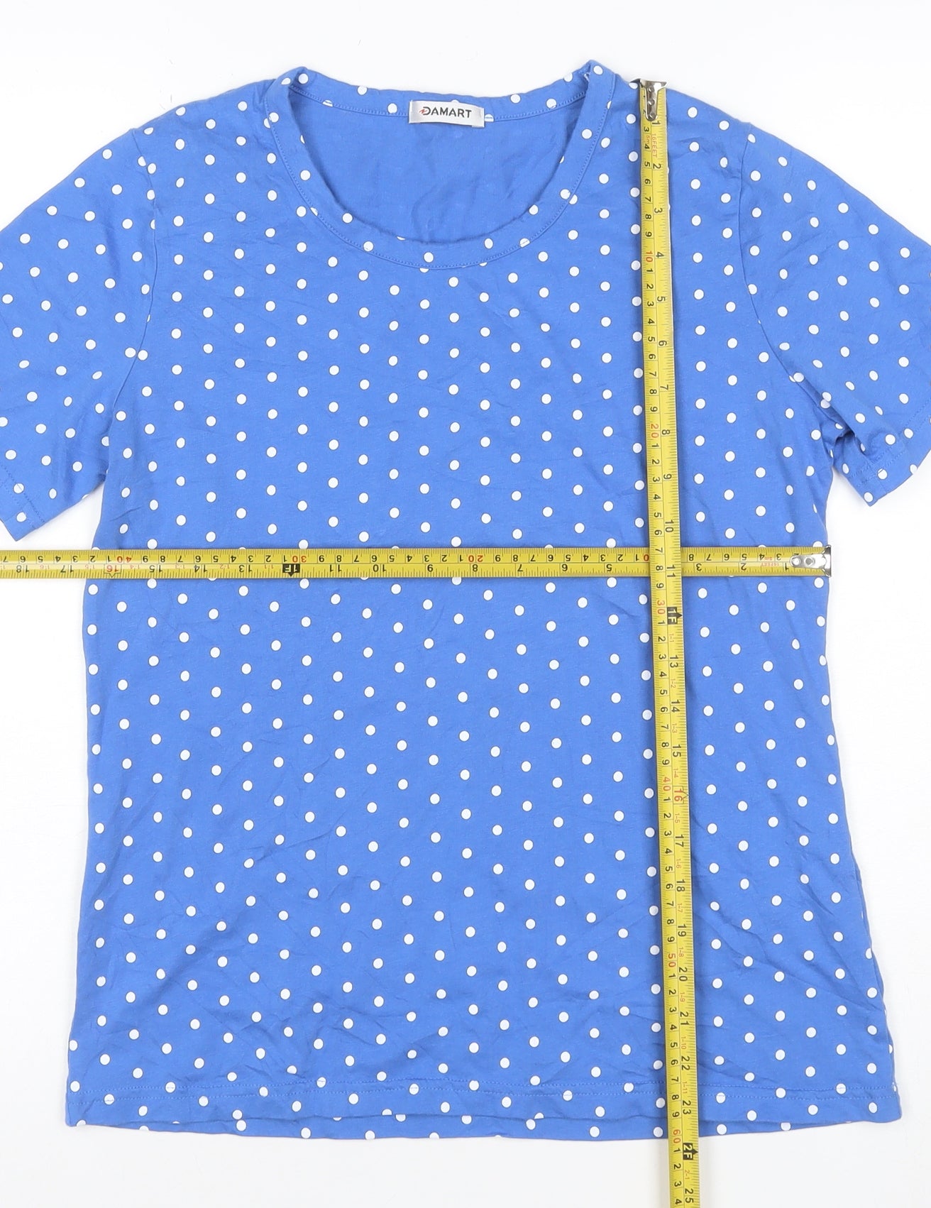 Damart Women's Blue Polka Dot Cotton Short Sleeve T-Shirt Size S