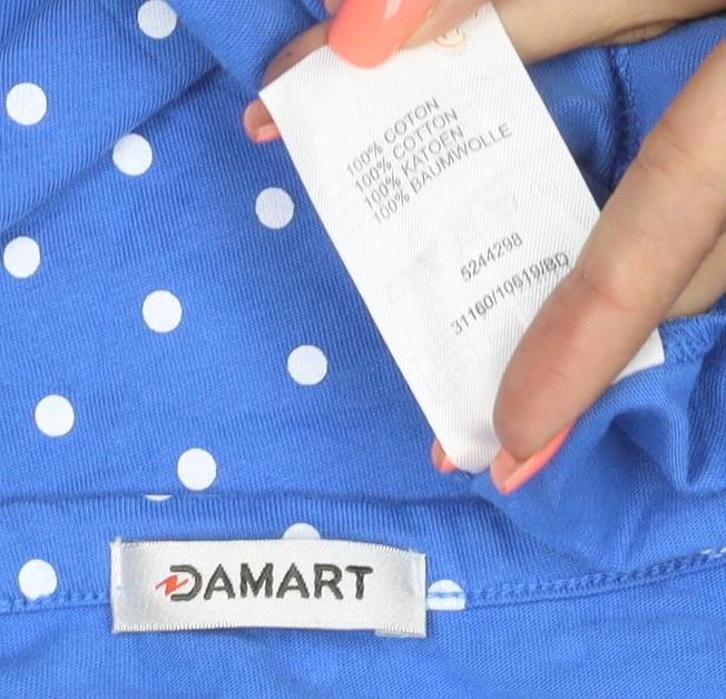 Damart Women's Blue Polka Dot Cotton Short Sleeve T-Shirt Size S