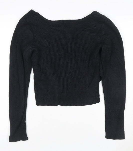 Hollister Women’s Black Wrap Ribbed Knit V-Neck Jumper Size XL