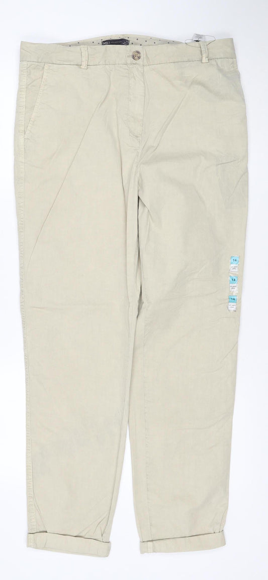 Marks and Spencer Men Beige Regular Fit Chino Trousers Size 14