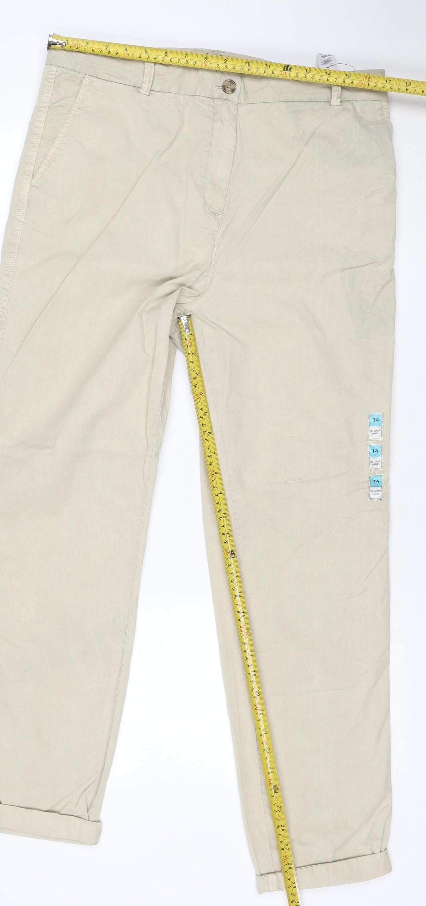 Marks and Spencer Men Beige Regular Fit Chino Trousers Size 14