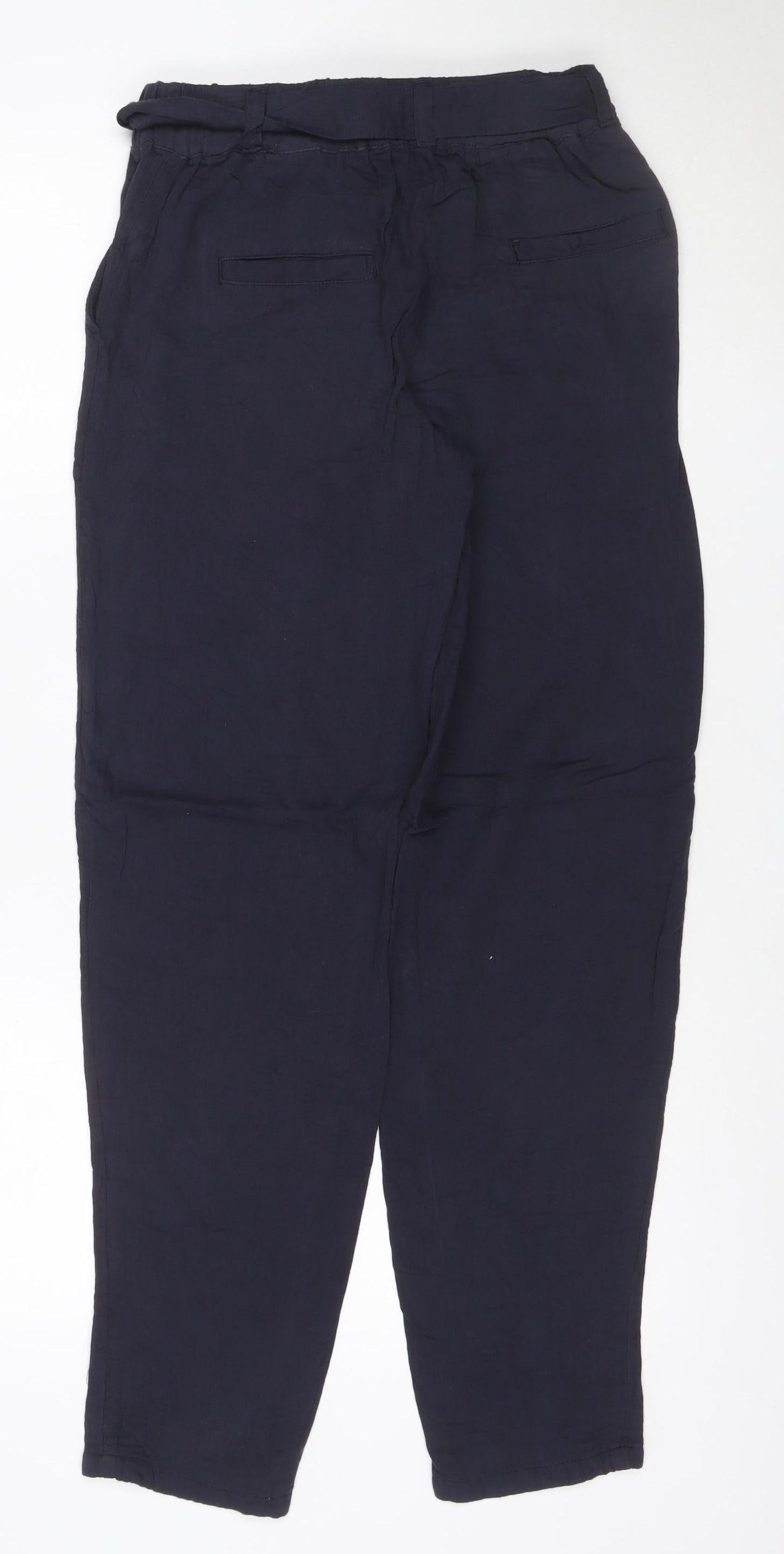 Marks and Spencer Women Navy Blue Size 8 Paperbag Cotton Trousers