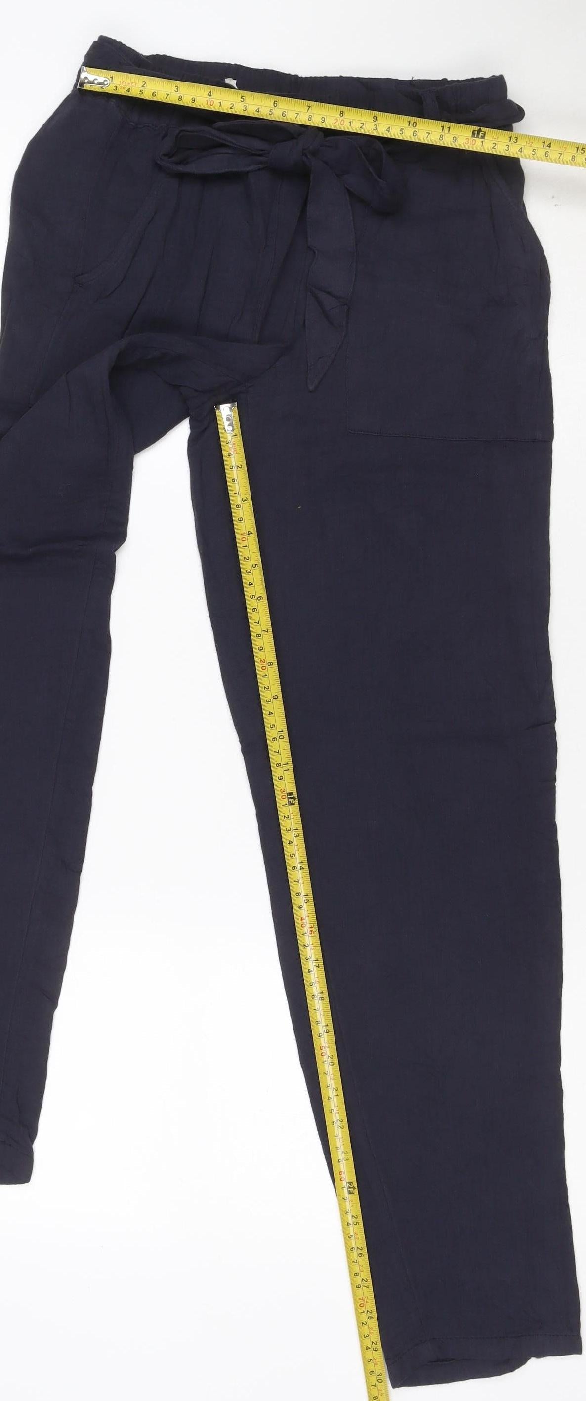 Marks and Spencer Women Navy Blue Size 8 Paperbag Cotton Trousers