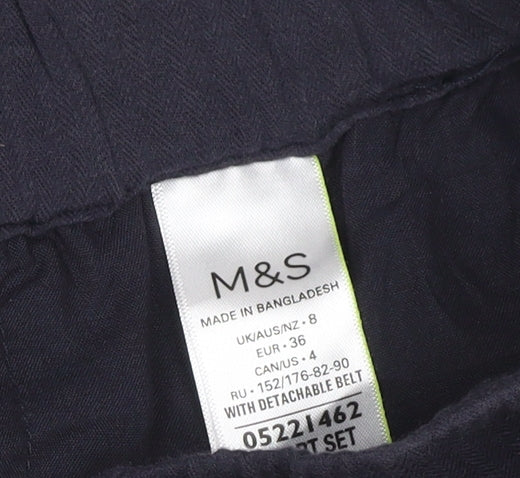 Marks and Spencer Women Navy Blue Size 8 Paperbag Cotton Trousers