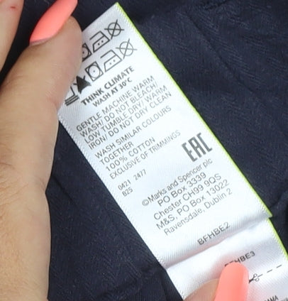 Marks and Spencer Women Navy Blue Size 8 Paperbag Cotton Trousers