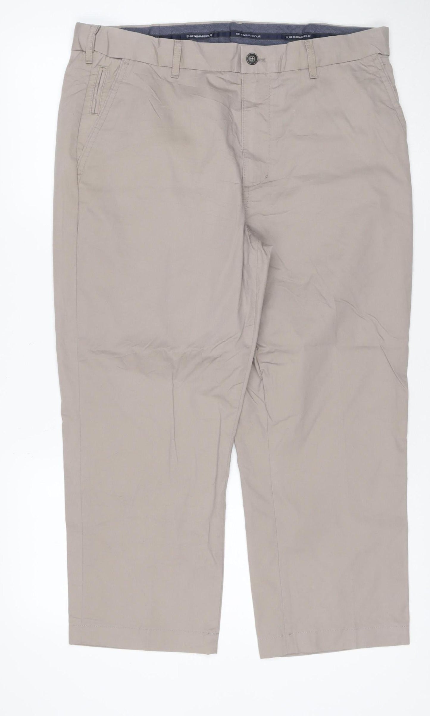 Marks and Spencer Blue Harbour Men's Beige Regular Fit Chino Trousers 36x29