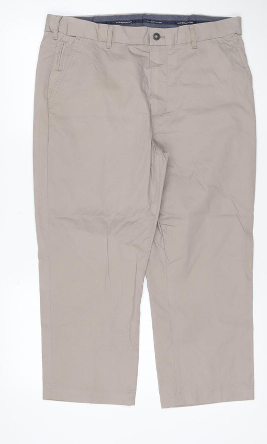Marks and Spencer Blue Harbour Men's Beige Regular Fit Chino Trousers 36x29