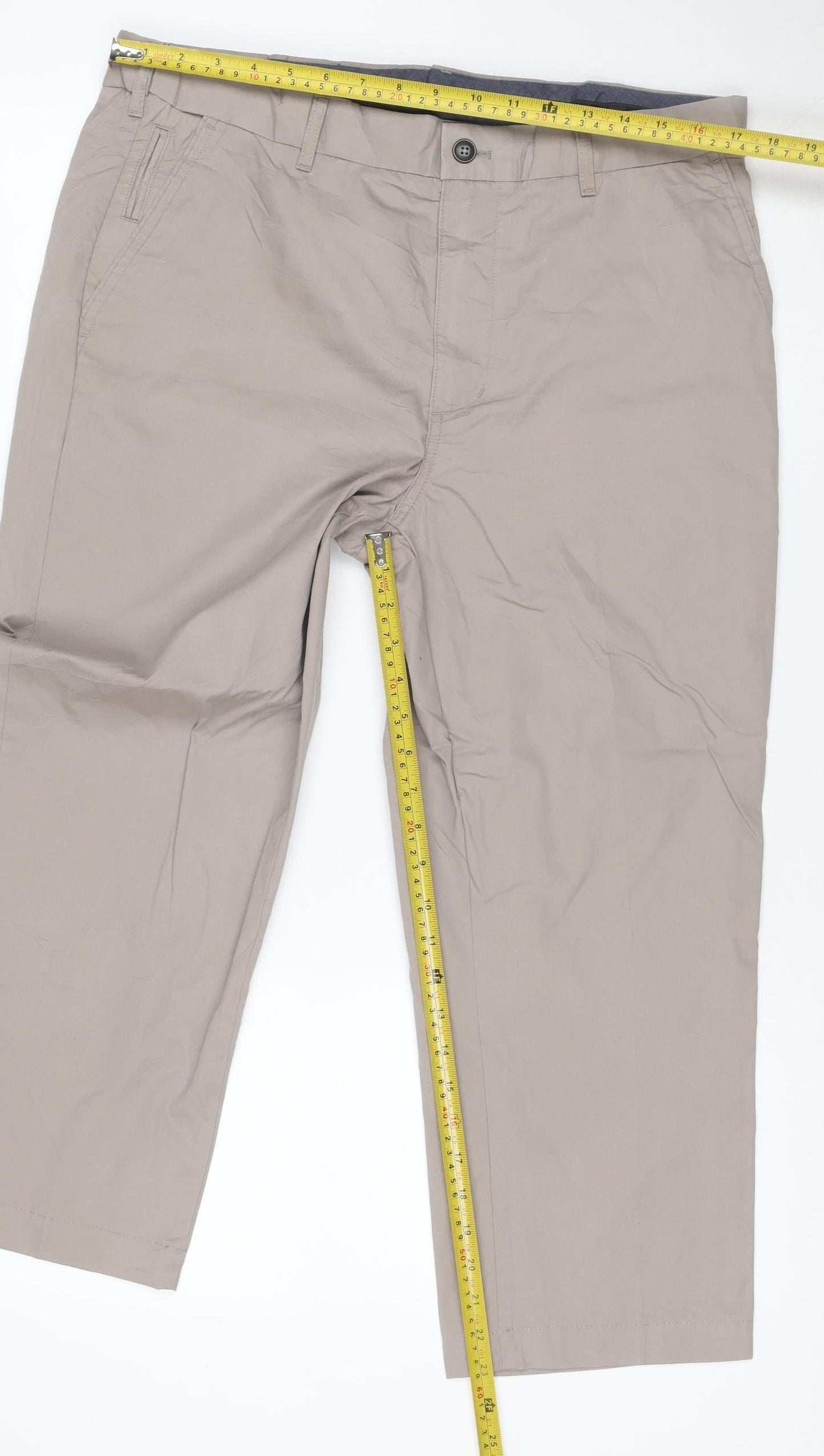 Marks and Spencer Blue Harbour Men's Beige Regular Fit Chino Trousers 36x29