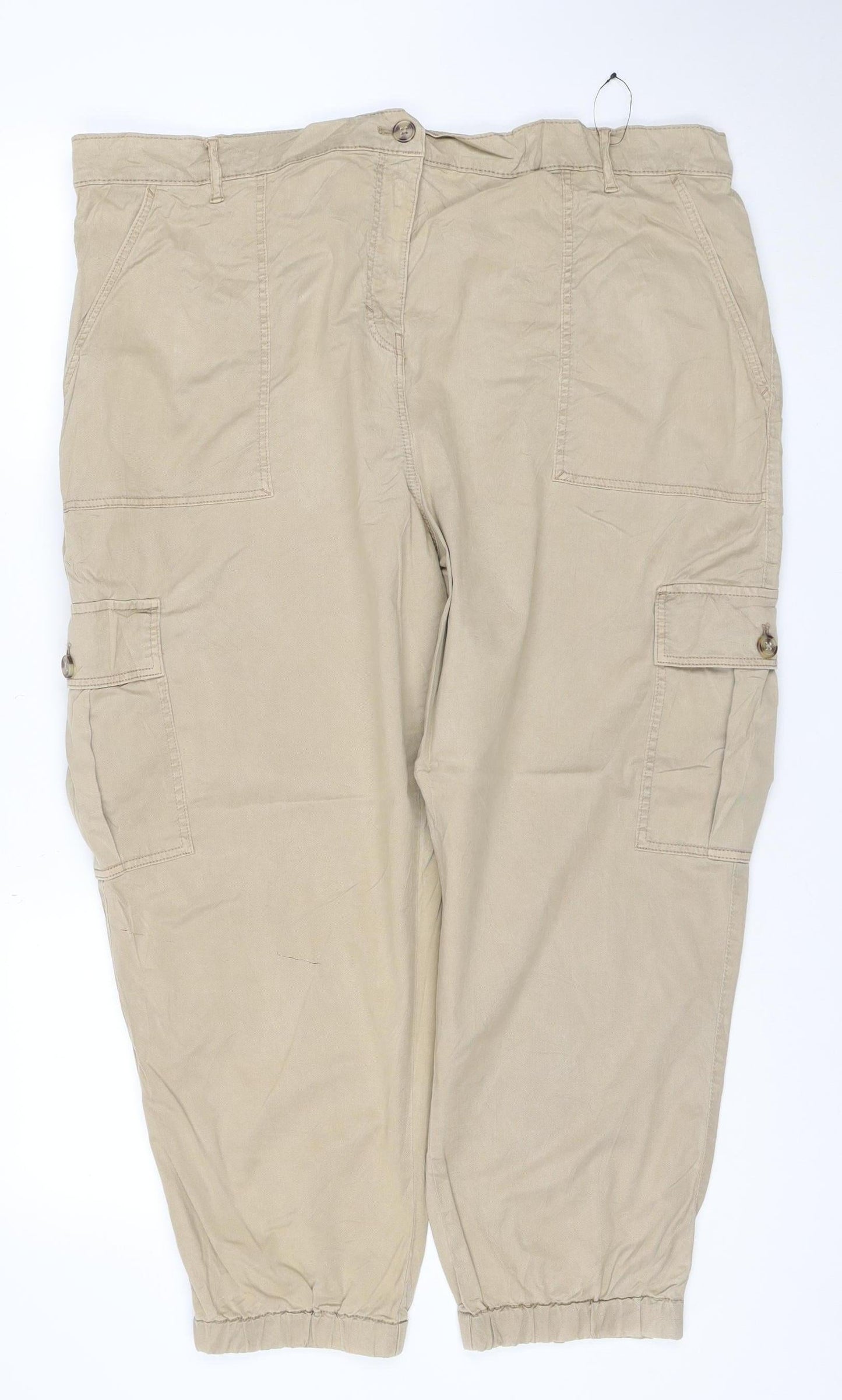 Marks and Spencer Womens Beige Cargo Trousers Size 22 Lyocell Blend