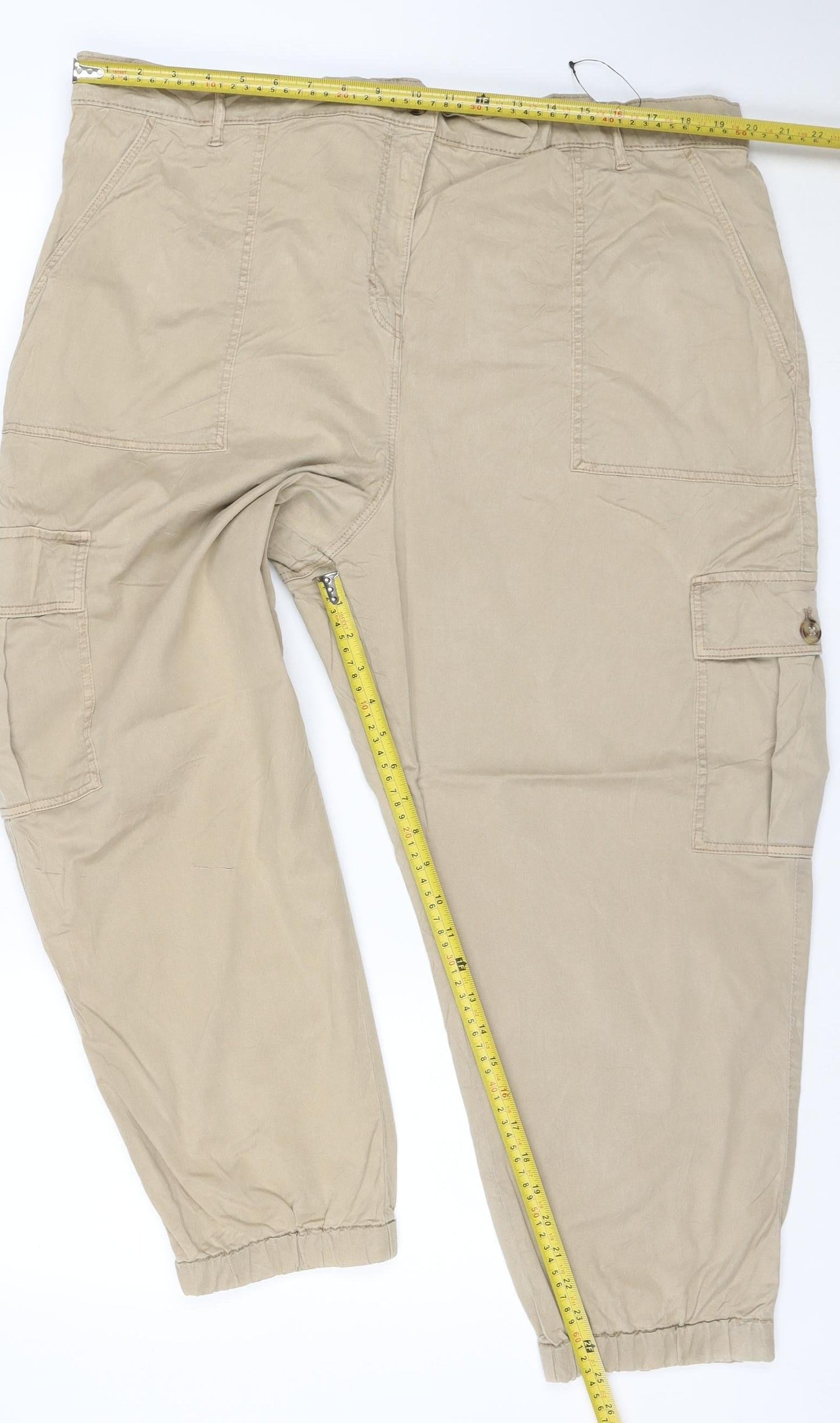 Marks and Spencer Womens Beige Cargo Trousers Size 22 Lyocell Blend