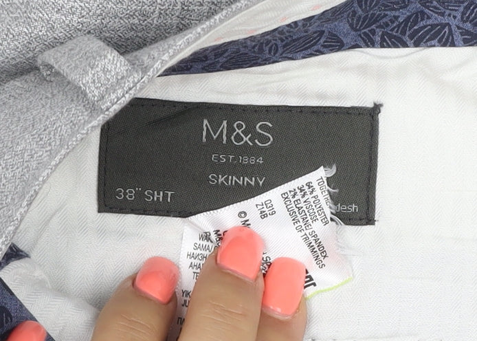 Marks and Spencer Men's Grey Check Skinny Dress Trousers 38S