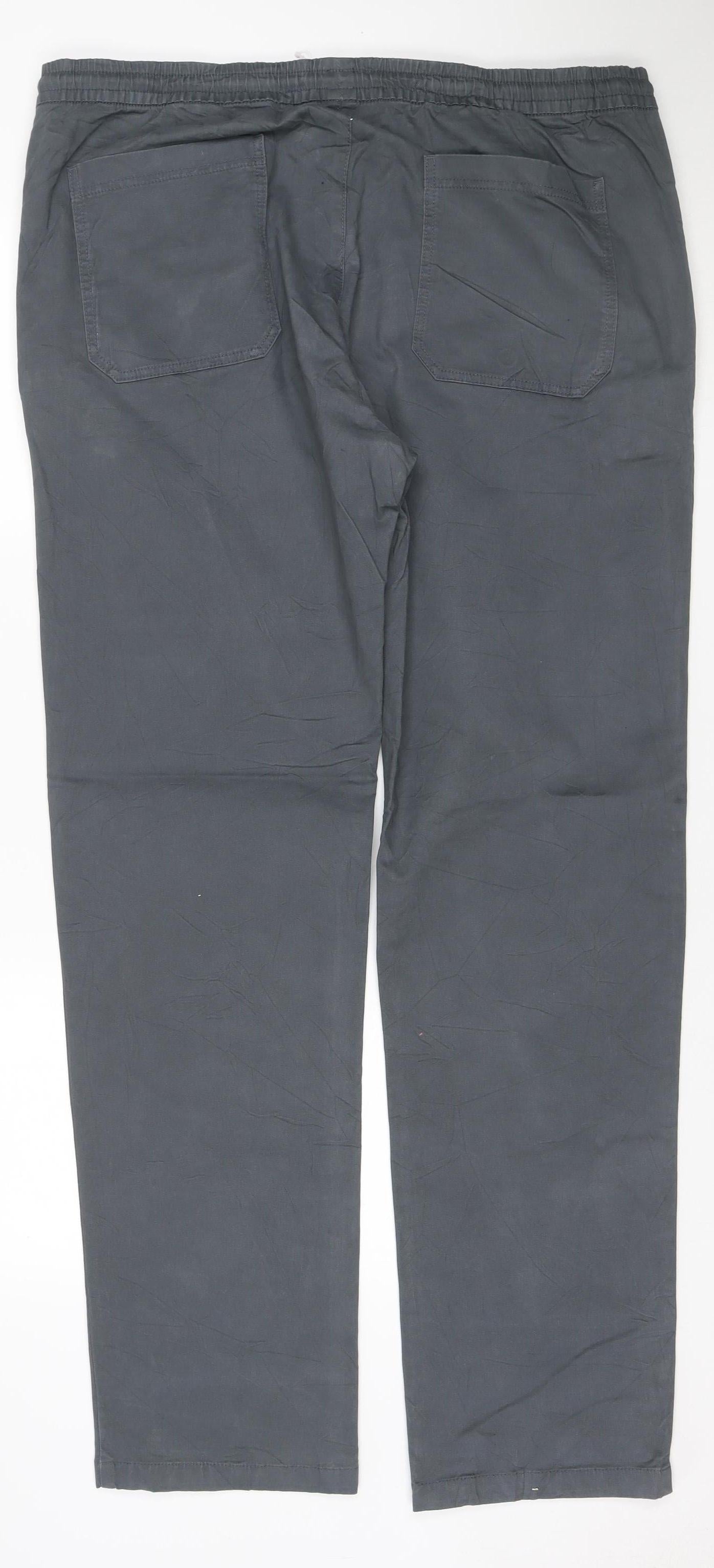 Marks and Spencer Men's Grey Cotton Straight Trousers 40/33 Elastic Waist