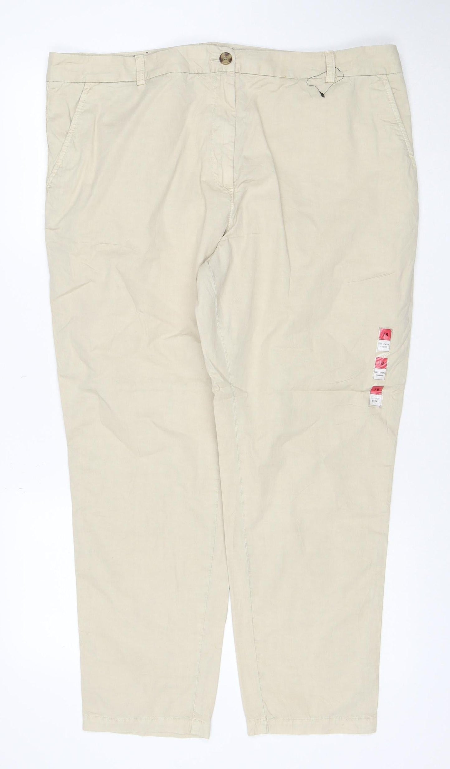 Marks and Spencer Womens Beige Chino Trousers Size 18 Cotton