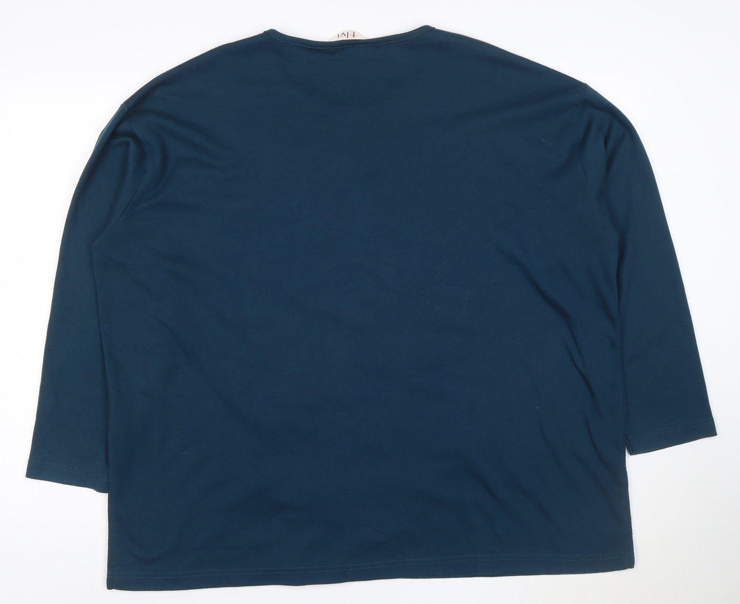 Evy! Women's Blue 3XL Floral Beaded 3/4 Sleeve T-Shirt