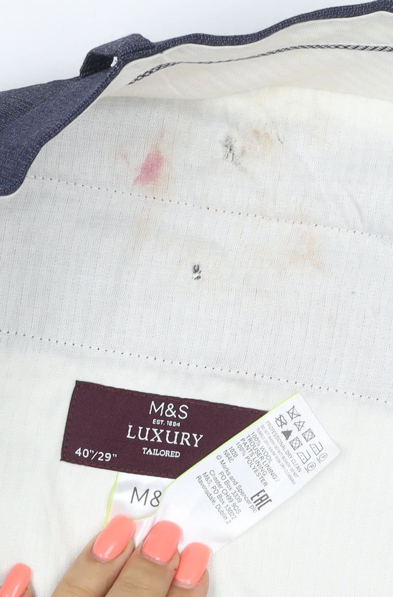 Marks and Spencer Men's Blue Wool Blend Tailored Dress Pants 40/29