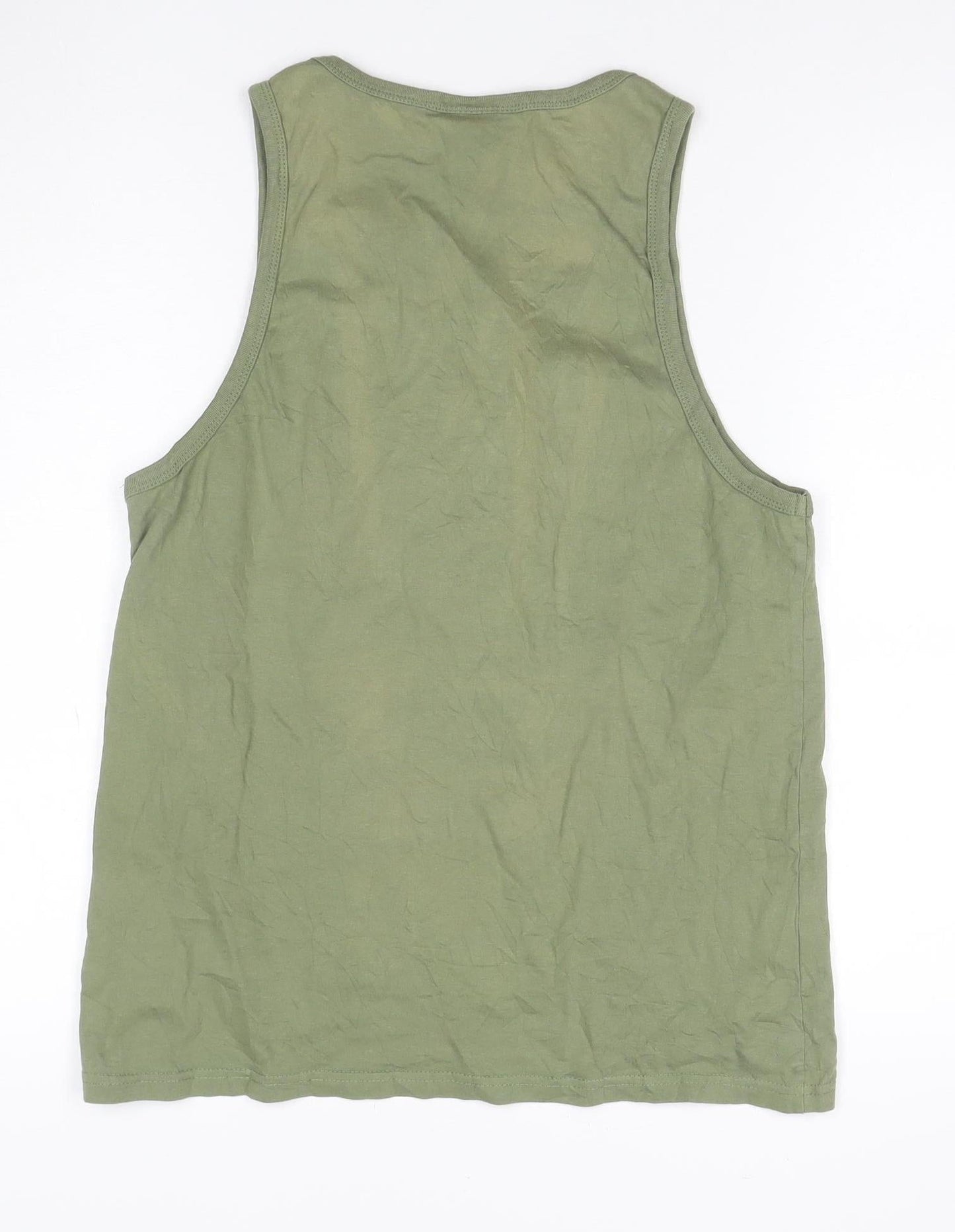 Pierre Cardin Men's Green Sleeveless Round Neck Paris Print T-Shirt L