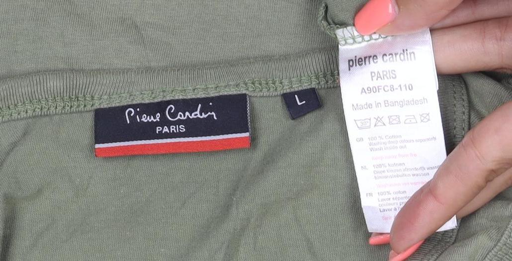 Pierre Cardin Men's Green Sleeveless Round Neck Paris Print T-Shirt L