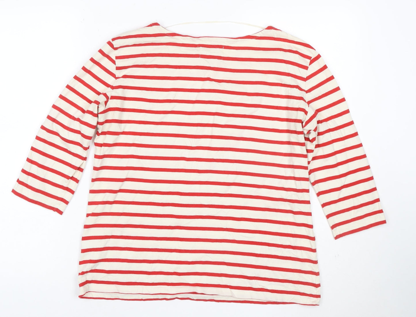 Seasalt Women Red Striped Cotton 3/4 Sleeve Sailor Top Size 14