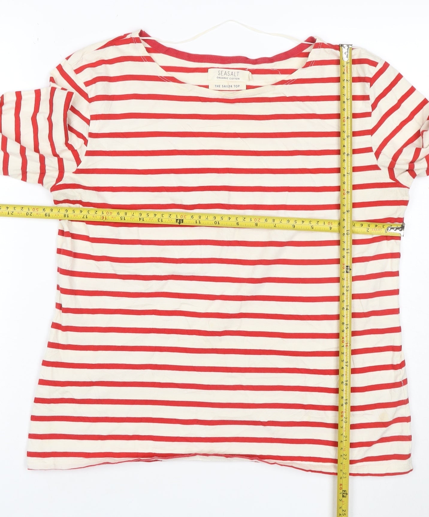 Seasalt Women Red Striped Cotton 3/4 Sleeve Sailor Top Size 14